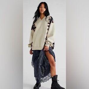 Free People We the Free It’s A Vibe Hoodie Sweatshirt Cream Tie Dye Small